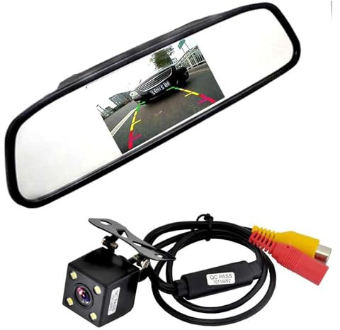 Webcam Recul Voiture 4 LED Nuit Inversion Voiture Ccd Vidéo Moniteur Stationnement Automatique CCD Voiture Caméra Recul avec 4.3 Pouces Voiture Rétroviseur Moniteur Caméra Recul
