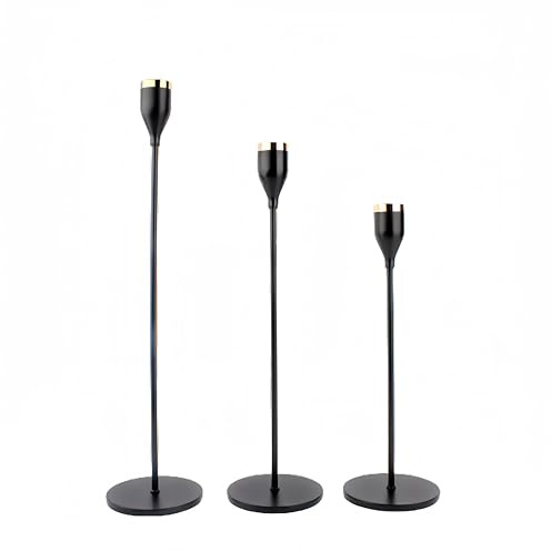 Cadzyre kerzenhalter schwarz Gold für stabkerzen 6-teiliges Set | 33/28/23 cm Stab kerzenständer metall Candlelight Dinner, Wohnkultur, Hochzeit Vintage dekorativer