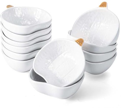 Teenyyou 12 Pcs Pumpkin Ramekins Ceramic Pumpkin fall Bowls 6 oz Oven Safe Thanksgiving Pumpkin Bowls for Baking Souffle, Pudding Halloween Dishes, White