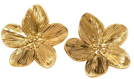 jlceh Boucles d'oreilles bohèmes en métal, bijoux vintage à cinq pétales, alliage d'or, géométrique, pour réunion de remise de diplôme, mariage, référence à la , métal, unisexe, Refer to