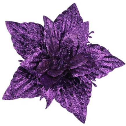 YYCRAFT 17,8 cm große glitzernde Weihnachtsstern-Blumen, metallische künstliche Blumen für Weihnachtsbaumschmuck, Weihnachtsdekoration (12 Stück, lila)