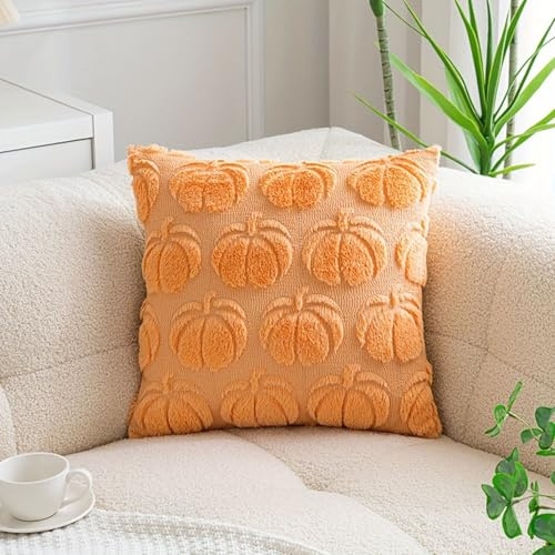 Herbst Kissenbezug Kürbis Herbstmotiv,Herbst Kissenbezüge Kissenhülle Herbstliche,Modern Herbstdeko Innen Aesthetic Zimmer Deko,Herbstdeko Pumpkin Kissen,Herbstkissen für Halloween (Gelb, 40x40 cm)