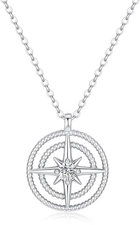 GAVU Damen Halskette 925 Sterling Silber mit Zirkonia Kompass Anhänger