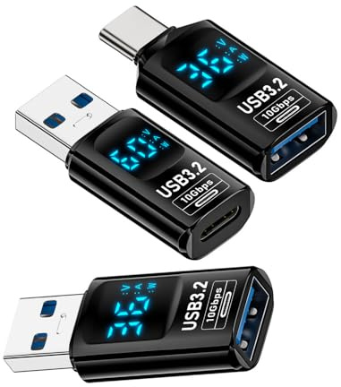 NFHK 3pcs/Lot Typ-C Smart LED Display USB-C auf USB3.2 Typ-A Adapter 10Gbps Daten Strom Spannung Schnellladen Überwachung Display Tester Detektor