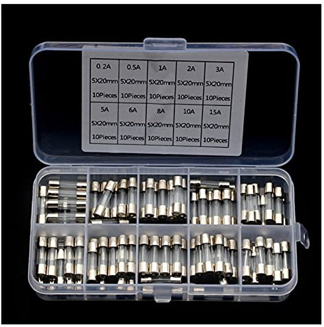 RFXOGTYFZ Sicherung 100 stücke 5x20mm Glas Röhrchen Sicherungssatz Auto Elektrische Schnellblasglas Schnellblow-Sicherungen Kit 0. 2A / 0,5A / 2A / 3A / 5A / 6A / 8A / 10A / 15A 250V Sicherung