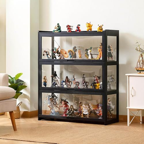 MBBTAG Acryl-Sammlungsvitrine, Sammlervitrine Stehend Standvitrine Glasvitrine, sammlungsvitrine, vitrine mit acryl-klapptür, Von allen Seiten transparent, großer kapazität klare regal vitrine(Schwarz