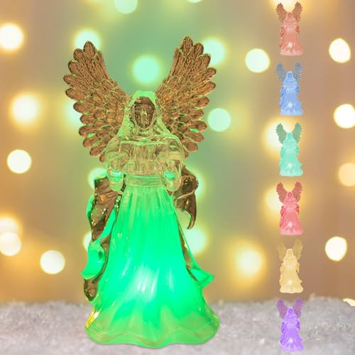 Weihnachtsdeko Schneekugel Engel mit LED Licht, Weihnachten Deko Glitzernde Wirbelnde Kristall Engel Statue Beleuchtete mit Vielfarbig Wechselnde Betende Engel Figur Weihnachten Geschenke (A)