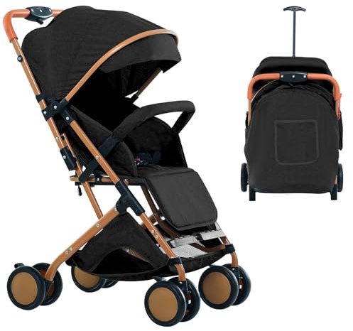 Passeggino per Bambini Leggero e Compatto da 0 Mesi a 4 Anni, Capacità Massimo di Carico di 25 kg, Passeggino Pieghevole, Schienale Reclinabile, Piegatura Automatica in 1 Fase, Canopy-B-nero