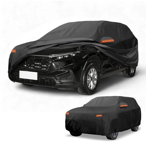 Partuto Housse De Voiture Étanche Toutes Saisons pour Automobile Extérieure Anti-UV Soleil Pluie Protection Complète Extérieure pour Honda CR-V 190T-Pu Noir avec Bandes Réfléchissantes