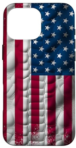 USA Amerika Fahne Krokodil Alligator Leder Optik Wild Hülle für iPhone 16 Pro Max