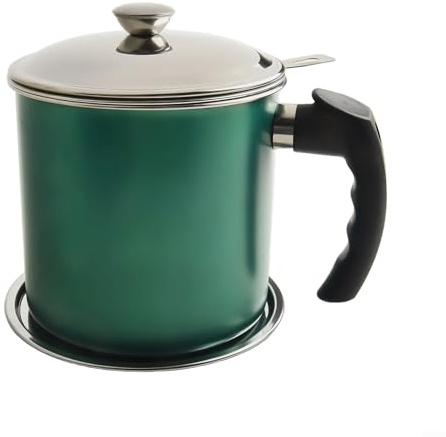Besttoolifes Fettbehälter mit Sieb, 1,3 l Metall glänzend rot Edelstahl Ölbehälter, Topf Fettaufbewahrung mit Deckel, leicht zu greifender Griff, geeignet zur Aufbewahrung von Bratöl und Speisefett