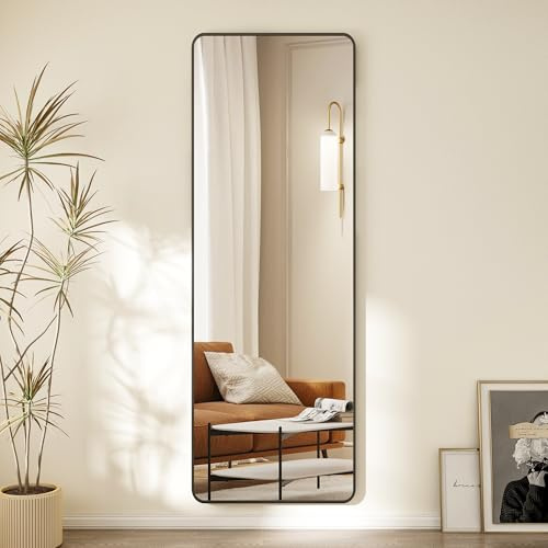 Hopibath 160 x 40 cm minimalistische Rahmen Standspiegel Ganzkörperspiegel, Schwarz Metallrahmen Wandspiegel Stehspiegel Standspiegel für Schlafzimmer, Wohnzimmer, Flur und Garderobe