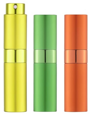 Toureal Boccetta Profumo Portatile Ricaricabile - 8ml Mini Porta Profumi Atomizzatore Campioni - Contenitore Vaporizzatore Profumi con Pompetta - Spruzzino Nebulizzatore Piccolo Giallo Verde Arancione