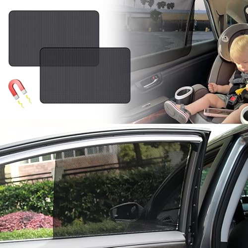 JAONLD 50 * 79cm Parasol Coche Lateral 2 Piezas Parasol Coche con 14 Imanes Ventanas Traseras Bebe Sombrilla Universal con Protección UV Cortinas para Niños y Mascotas