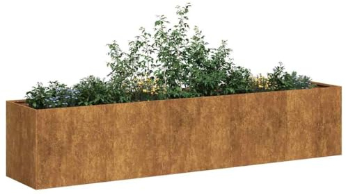Xichuzi Pflanzkübel Rostig 200x40x40 cm Wetterfester Stahl, Blumentopf Gross, Blumenkasten Balkon, übertopf, Pflanzkasten, Flowerpot, Kräuterbeet Für Die Küche, Vertikalbeet - 860688