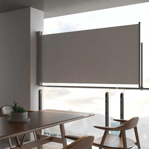 Retractable Side Awning, Outdoor Privacy Screen Patio Retractable Side Awning 120 x 300 cm Grey