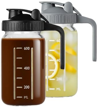 Yumzxin 2 Pack 32oz Glass Milk Pitcher with Leakproof Lid & Pour Spout - Wide Mouth Mason Jar for Liquid Storage, Iced Tea, Cold Brew, Juice (Black & Gray)
