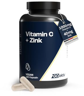 GOaktiv Vitamin C + Zink Kapseln – mit 1000 mg Vitamin C & 8 mg Zink pro Tagesdosis – Unterstützung von Immunsystem & Zellschutz – hochdosiert, vegan & ohne Zusatzstoffe – 180 Kapseln Vorratspack