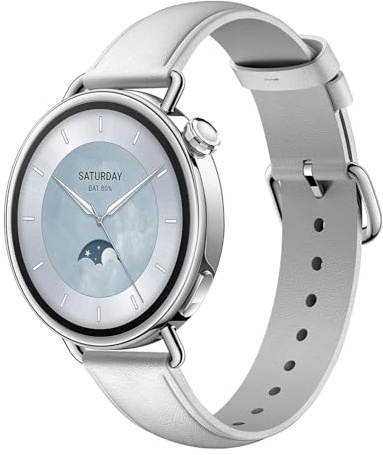 XIAOMI Watch S4 41mm, Smartwatch, Diámetro de 41 mm, Cuerpo Ultraligero de 32g, Pronóstico Menstrual, 150+ Modos Deportivos, Funciones de Seguridad, HyperOS 3, Correa de Cuero (Blanco)