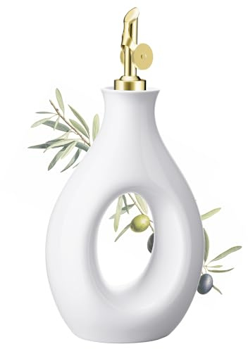 NiHome Dispenser per olio in ceramica bianca con beccuccio, 500 ml, bottiglia per olio d'oliva e aceto, per cucina, lavabile in lavastoviglie, per salsa di soia, salsa e altri liquidi (tutti bianchi)