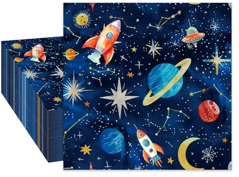 20 Stück Weltraum Servietten, Weltraum Kindergeburtstag Party Planeten Deko, Dunkelblaue Papierservietten mit Weltraummotiven, Planet Servietten Kindergeburtstag