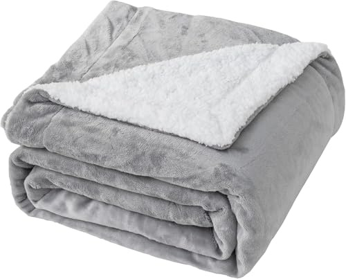 Good Nite Blanket 150x200cm Reversible Sherpa Fleece Fluffy Polyester Throw Blanket Soft and Warm Bed Blankets for Home life and Travel Machine Washable (Grey,Double)