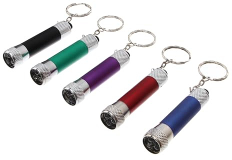 VICASKY 5 Pièces Porte-clés Lampe Poche LED Compacte Aluminium Couleurs Assorties Rouge Vert Bleu Noir Éclairage Pratique et Décoration Clé pour Hommes et Femmes Petit