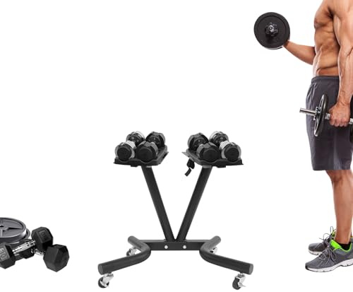 Hantelständer mit Rollen und Bremsen Verstellbarer Hantelablage Ständer bis 50 kg Tragfähigkeit V Form Design für Heimfitness Krafttraining Zuhause