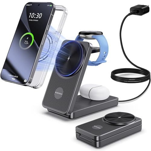 Magnetic Wireless Charger for Google, 3 in 1 Charging Station for Pixel 10/10 Pro XL/10 Pro/9, Foldable Charger for Pixel Watch 3/2, Travel Charger for Google Buds Pro (Not for Watch 4/1)