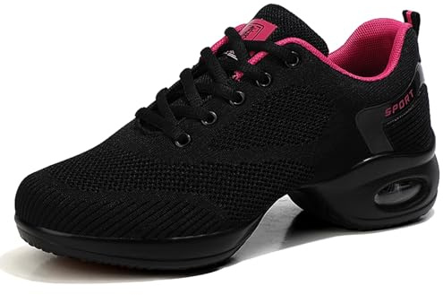 Hiuzylqx Dam Jazzdansskor Delad Sula Casual Mesh Snörning Skor Platå Latin Ballroom Sneakers Med Luftkudde,Black,40 EU