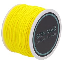 BON.MAR Seil aus Polyester, 1,5 mm x 50 m, hohe Festigkeit, UV-beständig, wasserdicht, für Unterwasserfischen, Bootfahren, Camping, Handwerk, starke und langlebige Seile (Neongelb)