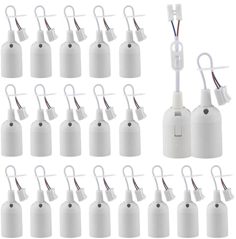 Vaskula 20 Stück Lampenfassung E27 mit Kabel Baufassung mit Leuchtmittel 4A 250V Baustellenfassung e27 Set Geeignet für Wohnzimmer, Schlafzimmer, Kronleuchter, Glühbirnen (Weiß)