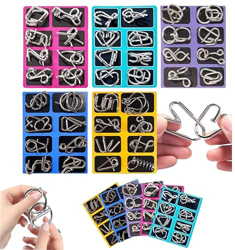 40 Stück Metall Knobelspiele Set 3D, Knobelspiele Für Erwachsene, Denksports Puzzle Metall Mit Ring, Für Kinder Und Erwachsene, Herausforderungsgeschenk, Denk-Sport Aufgaben Puzzles für Konzentration
