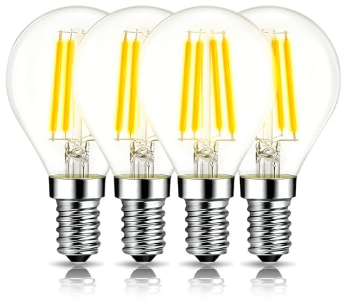 E14 Led Light Bulb Golf Ball G45 SES Small Screw Light Bulb 4W Warm White 2700K Mini Globe Clear LED Filament Bulb for Chandelier Desk Lamp Ceiling Fans Wall Sconces Pack of 4 [Energy Class A+]