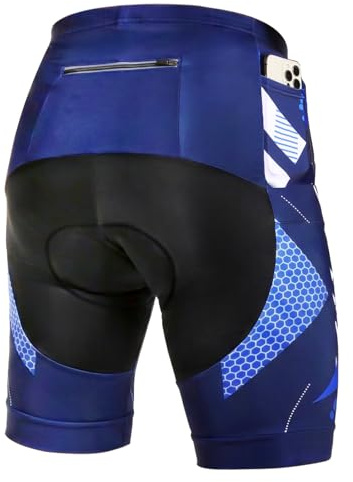 BSBUY Pantaloncini Clismo Uomo in 5D Gel Imbottito Pantaloni da Ciclismo da Uomo Traspiranti Asciugatura Rapida Pantaloni Bici MTB Traspiranti Asciugatura Rapida con 3 Tasche(Blu-XL)