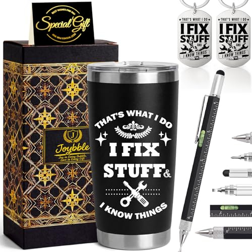 Joybble Gifts for Men, Mens Birthday Gifts, Unusual Stocking Fillers Gift Ideas for Him, 20oz Stainless Steel Travel Tumbler Gift Set, Cool 6 in 1 Multitool Pen Gadgets Presents for Dad Husband