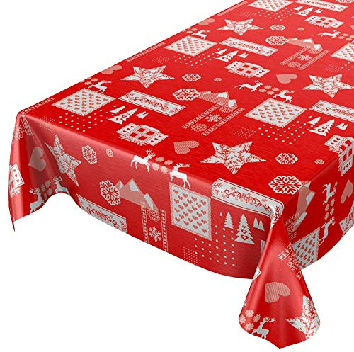 ANRO Wachstuchtischdecke Wachstuch abwaschbar Tischdecke Weihnachten Weihnachtsstimmung Rot 100x140cm