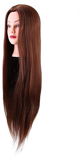 Hairdresser Training Head, 24in Synthetic Fiber Mannequin Head Hairdresser Training Head Manikin Doll Head Cosmetology Doll Head with Clamp Stand Holder