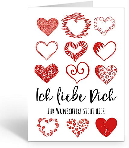 Große Ich Liebe Dich XXL-Karte zum Aufklappen (DIN A4) PERSONALISIERT - Mit Herz mit Wunschtext oder Wunschname - mit Umschlag/Edle Design Klappkarte/Geburtstag/Valentinstag/Extra Groß/Gutschein