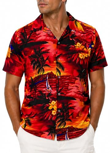 King Kameha Chemise hawaïenne Homme Manches Courtes – Chemise d’été Aloha avec imprimé da navegar, légère et Facile d’Entretien