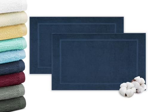 ZOLLNER 2 Alfombrillas de baño, 50x70 cm, algodón, 600 g/m², azúl Marino
