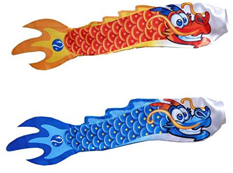 Inzopo Windsack mit chinesischem Drachen, Windschlangen-Flagge, für Garten, Camping, Spinner, Hängeflaggen für Outdoor, Garten, Boot, Dekoration, Rot und Blau, 2 Stück