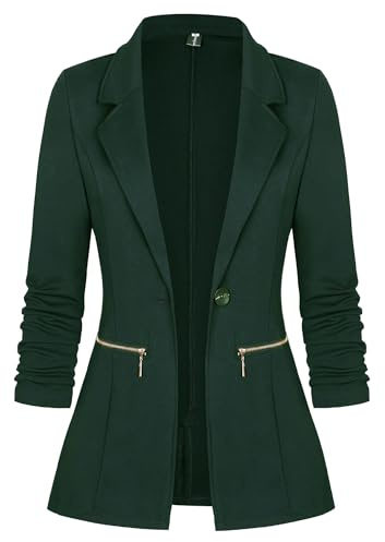 Genhoo Women's Work Office Blazers Single Button Business Casual Blazer Jacket Beige Dark Green X-Large