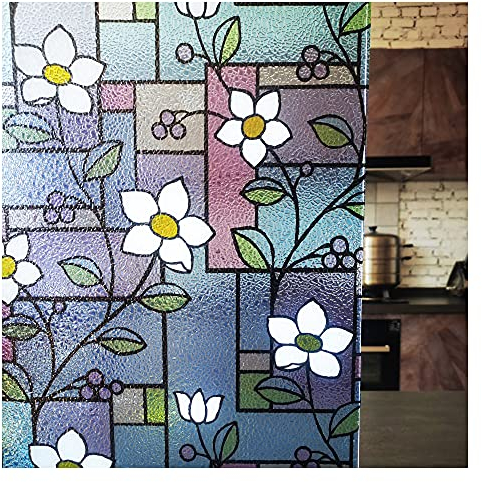 LAVOUP Window Film Privacy Static Cling Stained Glass Film 3D Decorative Colorful Removable Glass Window Sticker Heat Insulation Vinyl Window Foil for Home 17.5 X 78.7 Inch