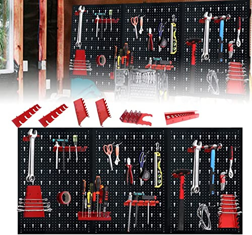 LARS360 Tool Perforated Plate Metal Tool Wall with 17-Piece Hook Set Size 120 x 60 x 2 cm Perforated Wall for Workshop