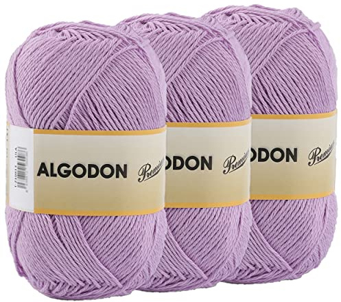 Baumwollgarn 100% Baumwolle 220 Meter zum Stricken und Häkeln, Packung mit 3 x 100g, Farbe Lila