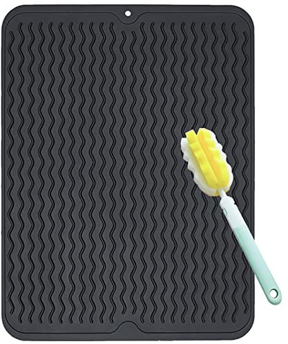 FOSER Abtropfmatte aus Silikon, 50cm×40cm Abtropfmatte für Geschirr mit Reinigungsbürste, Hitzebeständig, Rutschfest und Geruchsneutral