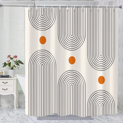GKLEASG Mid Century Shower Curtain, Minimalist Arch Simple Sun Modern Beige Boho Machine Washable Waterproof Fabric for Bathroom Decor Bathtub with 12 Hooks 72x72