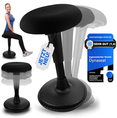 Dynaseat Sgabello ergonomico regolabile in altezza per sedersi e stare in piedi (nero, variante 65-85), sgabello da ufficio ergonomico, sgabello da scrivania con effetto oscillante, aiuto in piedi