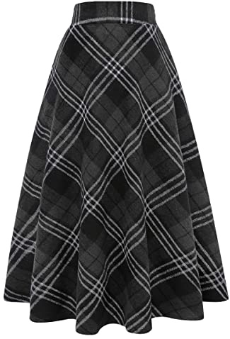 Long Plaid Skirts for Women Fall Winter A Line Pleated Maxi Skirt LDGY1,M